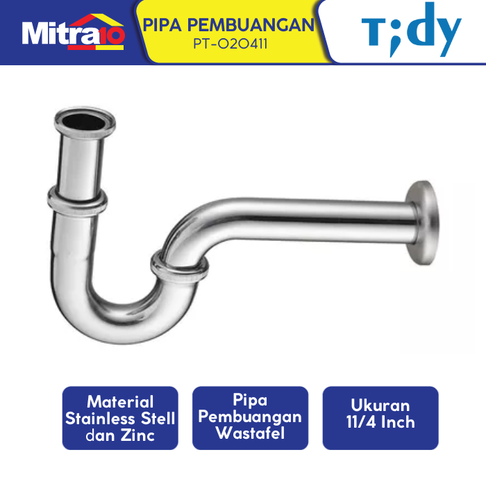 Tidy PTrap Stainless Pipa Pembuangan Wastafel PT020411 11/4 Inch