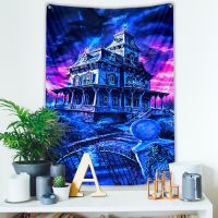 Haunted Mansion Tapestry Pastel Wall Christmas Halloween Painting Cloth Dorm Room Youth Bedroom Decor Witchcraft Supplies