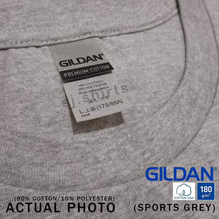 GILDAN | 76000 | Premium Cotton | T-SHIRT | 180 GSM | SPORTS GREY | 90% ...