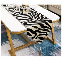 Jacquard Zebra ผ้าปูโต๊ะ12X82นิ้วสี่เหลี่ยมผืนผ้ากันฝุ่นพู่เดสก์ท็อปตกแต่งใช้สำหรับโต๊ะทานอาหารที่บ้าน