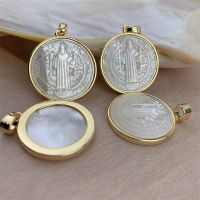 White MOP Shell Pearl Medalla de San Benito Charm Saint St Benedict Medal Pendant for Necklace Making Fashion Jewelry