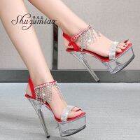 【CW】 women shoes summer sandals heels Pole High-heeled Sandals Heels Platform Diamonds Striper