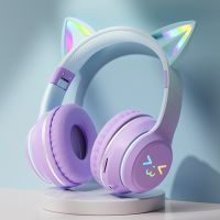 New RGB Light Cat Ear Wireless Headphones with Microphone Support TF Card Wireless Bluetooth Headset HiFi Music Girls Kids Gifts