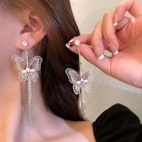 [COD] Needle Asymmetric Inlaid Tassel Earring Mori Small Ear Stud EarringsTH