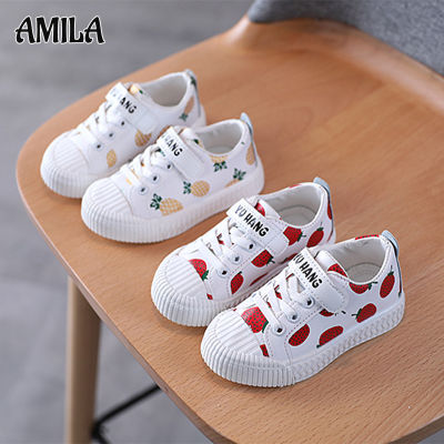 AMILA รองเท้าผ้าใบแฟชั่นการ์ตูนน่ารักสตรอเบอรี่สับปะรดรองเท้าลำลองนุ่มสำหรับเด็ก,ใหม่สำหรับเด็กผู้ชายและเด็กผู้หญิง