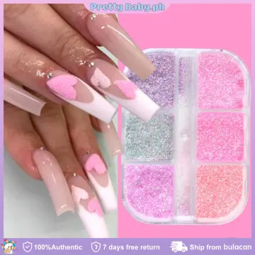 6 grid pink nail glitter, reflective powder dip, sequin, sugar