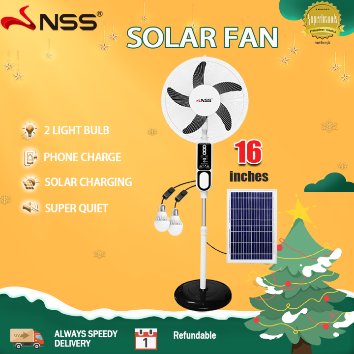 Nss Solar Electric Fan Rechargeable Fan Solar Fan With Solar Panel Ac Dc Dual Power V W