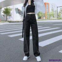 ♣▼Jeans Black Wide-Leg New Korean-Style High-Waist Straight-Cut Loose-Fit Was Thin Drape Floor-Length Pants【High Quality】