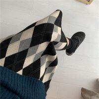 【CW】 New Knitted Straight Skirt Mid-calf Preppy Decoration Spliced Ladies