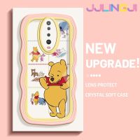 Jjlingji เคสสำหรับ Xiaomi POCO X2 POCO F2 Redmi K30 Winnie ช้อนส้อมมีดหมีพูห์ดีไซน์ใหม่ขอบครีมกันกระแทกแบบใสนิ่มเคสมือถือฝาครอบป้องกันโปร่งใสลายกล้องถ่ายรูปเรียบง่ายอ่อนโยน