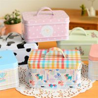 Small Portable Biscuit Chocolate Candy Tin Box For Wedding Handle Rectangular Gift Packaging Box Home Organizer Storage Box Storage Boxes