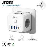 LENCENT Wall Socket Extender with 3 AC Outlets 3 USB Ports And1 Type C 7-in-1 EU Plug Charger On/Off Switch for Home Wall Chargers