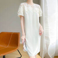 Sweet And Elegant Small Incense Breeze Dress Female New Hollow Lace Short Sleeve Thin Meat, Thin, Middle Long