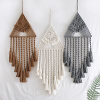 Boho Macrame เครื่องดักความฝันเครื่องดักฝันขนาดใหญ่สำหรับตกแต่งงานแต่งการตกแต่งบ้านสามเหลี่ยมของตกแต่งผนัง Hiasan Kamar สถานรับเลี้ยงเด็ก