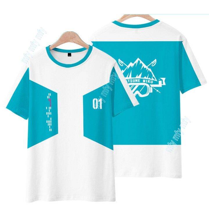 ส่งของ-เสื้อยืดแขนสั้นลําลอง-พิมพ์ลายคอสเพลย์-hatsune-miku-สําหรับผู้ใหญ่-และผู้ชาย-และผู้หญิง