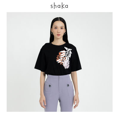 AW21 Shaka Leaf Over T-Shirt  เสื้อยืดสกรีนลายใบไม้  แขนสั้นปลายแขนกว้าง BL-A210814