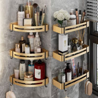 YUN JIE YA Space aluminum thickened toilet storage rack non punching corner rack shower rack black gold triangle basket