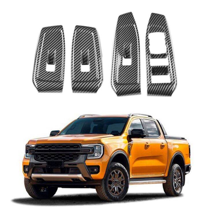 for-ford-ranger-everest-2023-car-window-glass-lift-button-switch-cover-trim-door-armrest-panel-carbon-fiber-accessories-parts