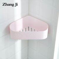 ✑ ZhangJi Bathroom Corner Shelf Racks No Drilling Storage Holder Self-adhesive Paste Installation Storage Box PP Material Shelve