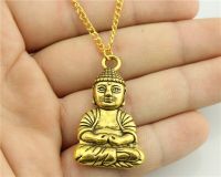 ZZOOI WYSIWYG 3 Colors Antique Gold Color Antique Bronze Color 39x23mm One Sided Buddha Necklace 70cm Chain Long Necklace