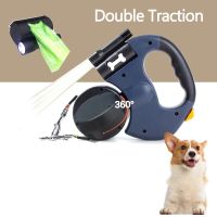 【DT】4in1 Multifunction Double Traction Dog Leash with LED Light Dog Poop Bag Holder Portable Pet Traction Rope Belt for 2Dog Walking hot 1