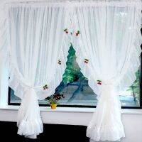 【YD】 2PCS Faux Sheer Short Curtains for Ruffled Shabby Half Window Treatment Drapes