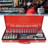 ▥ 24pcs Dr Ratchet Long Socket 1/2 Inch Wrench Set Hex 6 Points CR-V Chrome Vanadium Universal Hand Tool Box Set