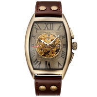 ZZOOI Transparent Skeleton Automatic Mechanical Watch Men Top Brand Luxury Genuine Leather Band Self Winding Mens Retro Watch Clock