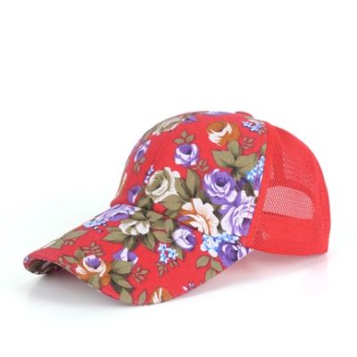(พร้อมส่งสีแดง) หมวกแก็ปแฟชั่น หมวกแฟชั่นลายดอกไม้สวย หมวกแก็ป