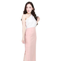 DR1813 maxi dressผ้ามอสเครปญี่ปุ่นช่วงไหล่แต่งโบว์สำเร็จดีไซน์เรียบหรู