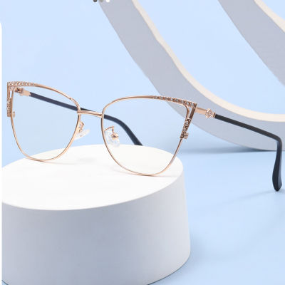 ที่ตาแว่นตาตัดสีฟ้าแว่นตาคอมพิวเตอร์ออปติคัลกรอบโลหะดีไซน์เนอร์ผู้หญิง