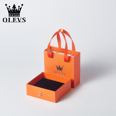 OLEVS กล่องของขวัญที่สวยงามหนังหรูหราสีส้มเครื่องประดับหรูหรา