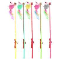 【A Smart and Cute】5Pcs Pet Cat Toys Interactive Dangle Faux Mouse Rod Bell Toy Colorful Feather Wand Teaser For Cats Supplies Products