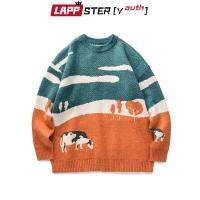 LAPPSTER เสื้อสเวตเตอร์ฤดูหนาวแบบสวมหัวลายวัวโบราณสำหรับผู้ชายและผู้หญิงเสื้อสเวตเตอร์คอกลมแฟชั่นเกาหลีแบบ2023เสื้อผ้าฮาราจูกุลำลอง