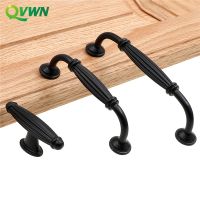 【LZ】♞  QVWN Black Aluminum Alloy Door Handle Drawer Kitchen Cupboard Cabinet Drawer Pull Knobs for Furniture Hardware with Screws