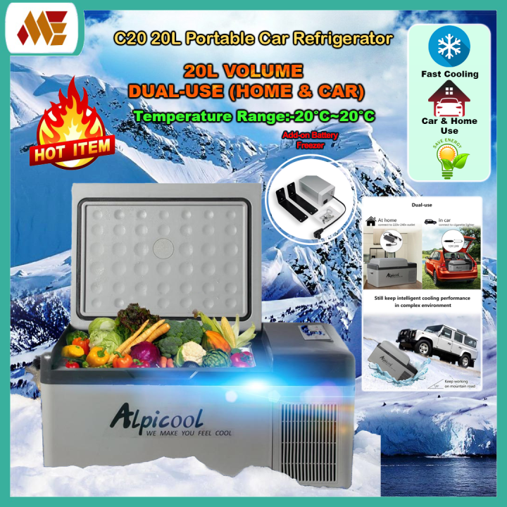 C20 Portable Refrigerator and Chiller for Camping/Mini Fridge Freezer  Refrigerator 12 Voltage/Dual use at home or Car / Cooler Ice Box with  Optional Battery Freezer