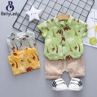 2pcs/set Boys Cartoon Printing Suit Summer Short Sleeves Stand Collar T-shirt Shorts 2 Pieces Set【fast】