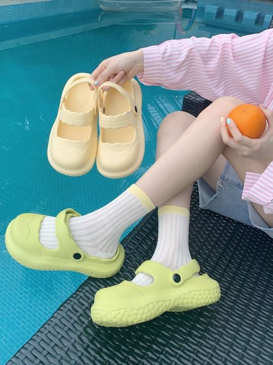 รองเท้าแตะ2ชิ้นน่ารักแนวเกาหลีสำหรับชุดนักเรียนรองเท้าแตะชายหาดกันลื่นสำหรับผู้หญิง