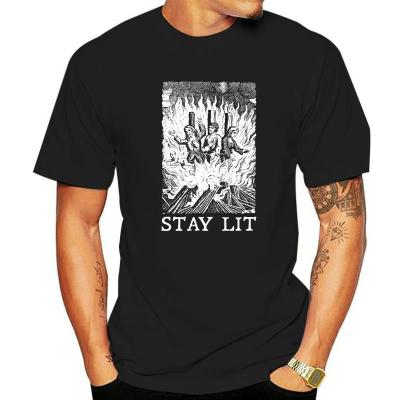 Stay Lit Witches Funny Pagan Occult T-Shirt Cute Birthday Tops Tees Cotton Top T-Shirts For Men Cosie Christmas Clothing