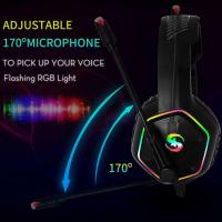 Headphone Gaming E1000ที่มีการตัดเสียงรบกวนด้วยแสง RGB 7.1สายเสียงรอบทิศทางหูฟังเกม R สำหรับ PS