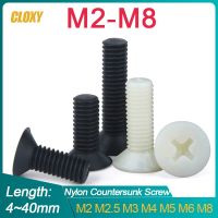 20/ 50pcs M2 M2.5 M3 M4 M5 M6 M8 Black/ White Nylon Countersunk Head Screws Plastic Phillips Flat Head Bolts length: 4~ 40mm Fasteners