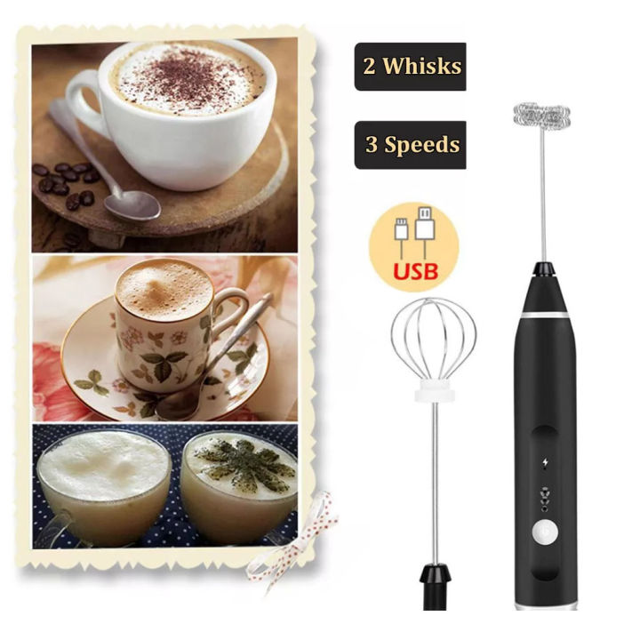 Milk Frother Handheld, USB Rechargeable 3 Speeds Electric Milk