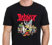 Hot Asterix And Obelix the Gaul Cartoon Comic Tour Black Mens Short Sleeved Cotton T-shirt