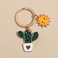 Cute Keychain Sun Cactus Flower Key Ring Letter Plants Key Chains Desert Gifts For Women Men Bag Accessorie DIY Handmade Jewelry