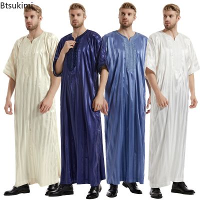 ชุดกิโมโนแขนยาวสำหรับผู้ชายมุสลิม,เสื้อคลุมสีทึบชุดมุสลิมสไตล์ซาอุดิอาระเบียคอตั้งอิสลามคาฟตันอาบายา