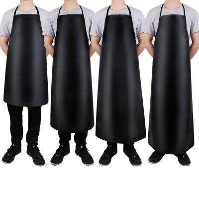 PU leather waterproof apron thickened lengthened anti-fouling oil-proof restaurant cooking chef apron clean black apron Aprons