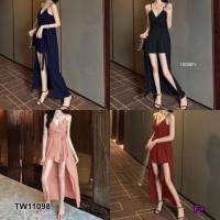 P11098 Jumpsuit สายเดี่ยวขาสั้น แต่งคลุมกระโปรง One-piece short jumpsuit cover up skirt