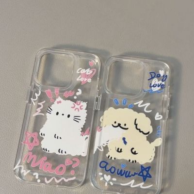 Cartoon Kitten Puppy Phone Case for Iphone14/13 Couple Phone Case for iphone Xsmax Transparent 12/11 Graffiti XS/XR