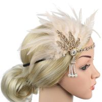 【CW】 1920s Flapper Headband Feather Headpiece Roaring 20s Inspired Medallion Hair Accessories