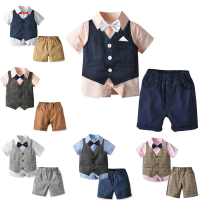 Cotton Baby Boy Short-sleeved Shirt Vest Suit Kids Clothes Set Handsome Uniform Four-piece Set 0-6Y